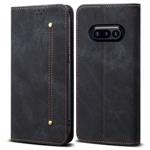 Nothing Phone (3a) Case Jeans Cloth Texture Anti-Scratch Leather Stand Phone Cover - Sort Black
