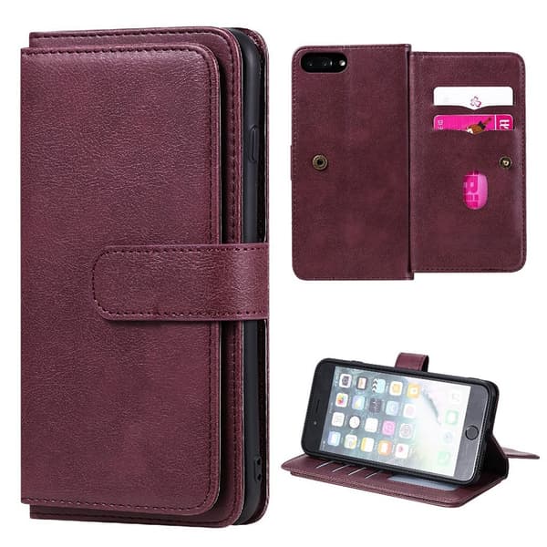 10-slot Lompakko Suojakotelo For iPhone 8 Plus / 7 Plus / 6 Plus - Viininpunainen Red