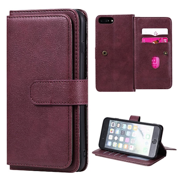 iPhone 7 Plus / iPhone 6 Plus / iPhone 6S Plus etui med pung & 10 kortpladser – Rød Red