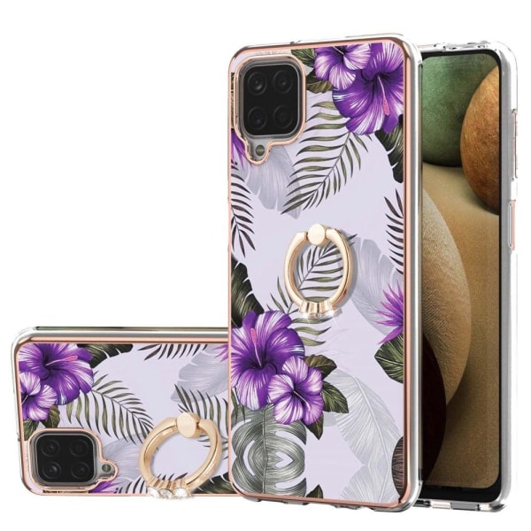 Marble Mønstret Cover med Ring Holder til Samsung Galaxy M12 / F12 / A12 5g - Lilla Blomster Purple