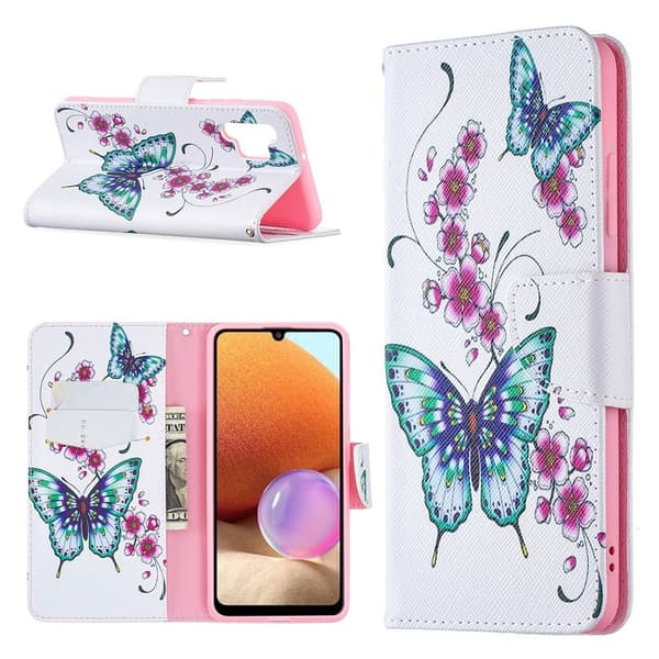 Wonderland Samsung Galaxy A32 Flip Etui - Sommerfugl og Blomster Multicolor