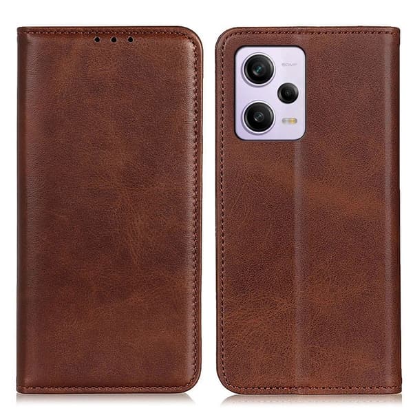 Flip Etui med Pung i Ægte Læder til Xiaomi Redmi Note 12 Pro - Kaffe Brown
