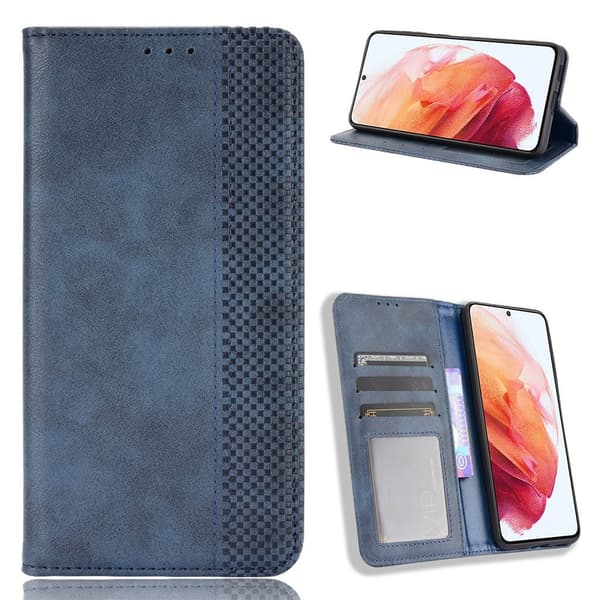 Bofink Vintage Samsung Galaxy S21 FE Lær Etui - Blå Blue
