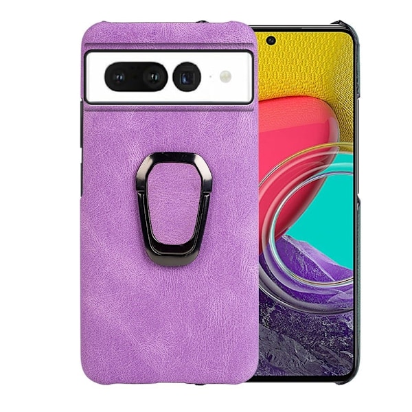 Iskunkestävä nahkasuojus soikealla jalustalla Google Pixel 7 Pro:lle - Violetti Purple