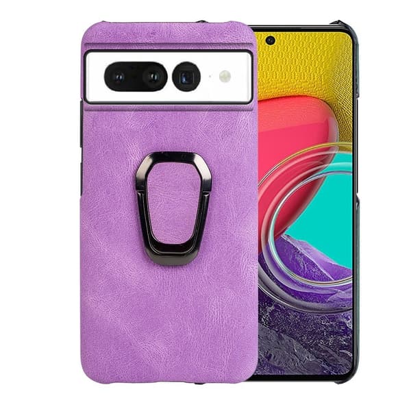 Stötsäkert läderfodral med oval kickstand för Google Pixel 7 Pro - Lila Lila