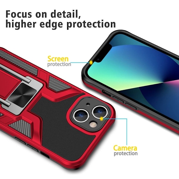 Stødsikkert hybridcover med kickstand til iPhone 14 - Rød Red