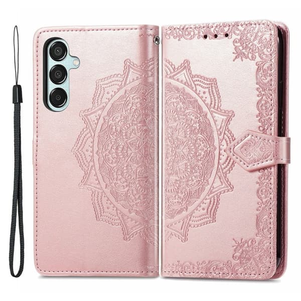 Mandala Samsung Galaxy M15 etui i lær - Rose Gull Pink