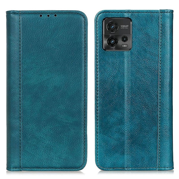 Äkta läder Motorola Moto G72 fodral med magnetisk stängning Grön