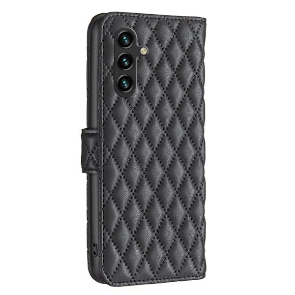 Rhombus mat Samsung Galaxy A14 flip etui - Sort Black