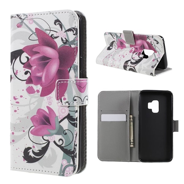 Samsung Galaxy S9 mønstret grynet PU læder flip etui - lilla Sommerfugl Purple