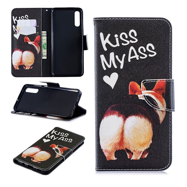 Samsung Galaxy A70 mønstret lædercover - kys min røv Multicolor