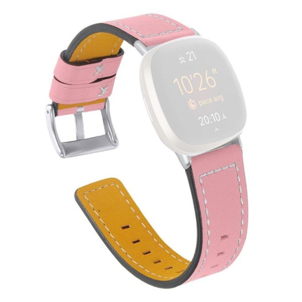 Fitbit Sense / Versa 3 weaving genuine leather watch band - Pink Rosa