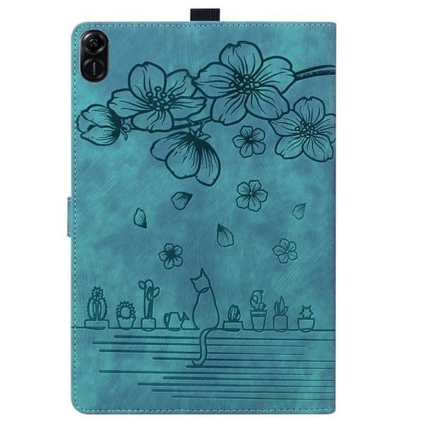 Honor Pad X8a Case Flip Stand Leather Tablet Cover Cherry Blossom Cat Imprinted - Green Green