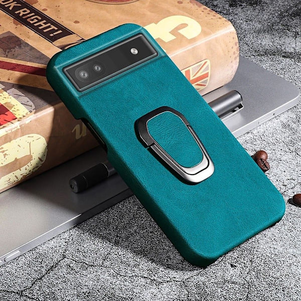 Stötsäkert läderfodral med oval kickstand för Google Pixel 6a - Cyan Grön