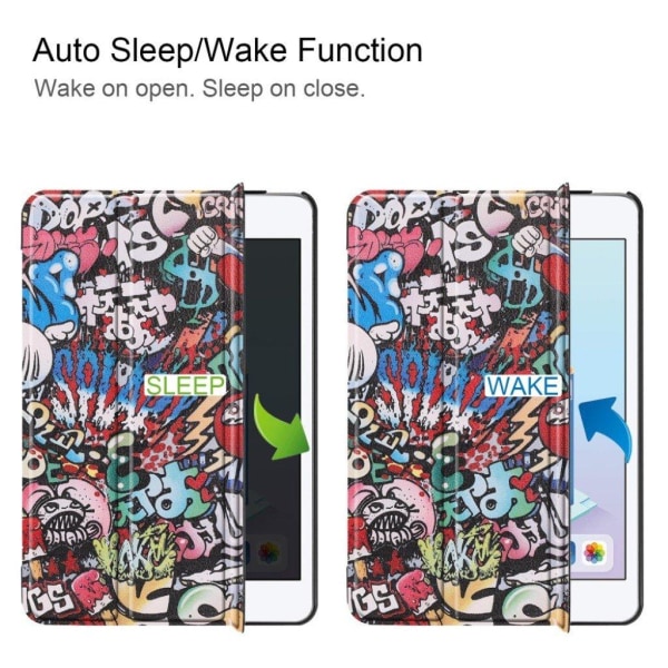 iPad Mini (2019) tri-fold leather case - Graffiti Pattern Multicolor