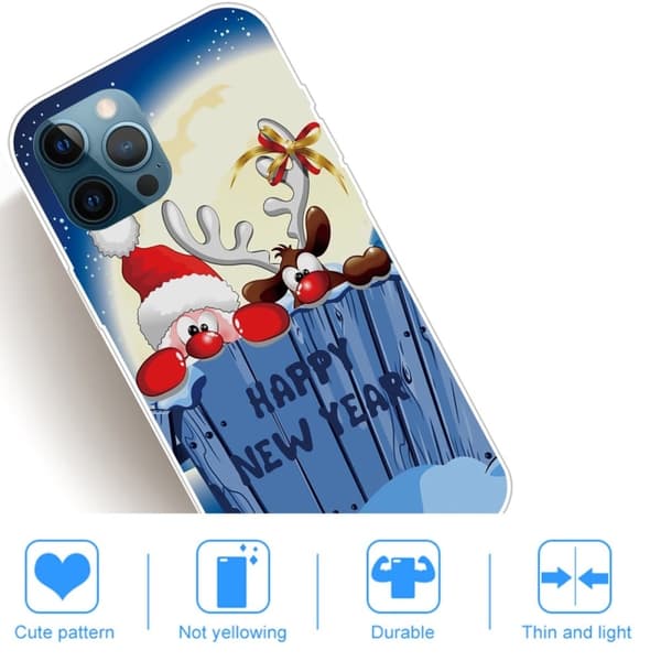 Juleveske til iPhone 14 Pro - Hemmelig Julenisse Og Reinsdyr Blue