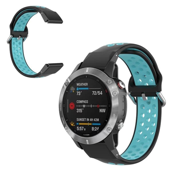 Kaksivärinen kellonauha Garmin Fenix -kelloon - Musta / Syaani Black