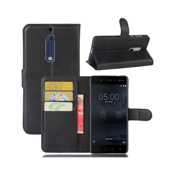 Nokia 5 Beskyttende læder etui - Sort Black