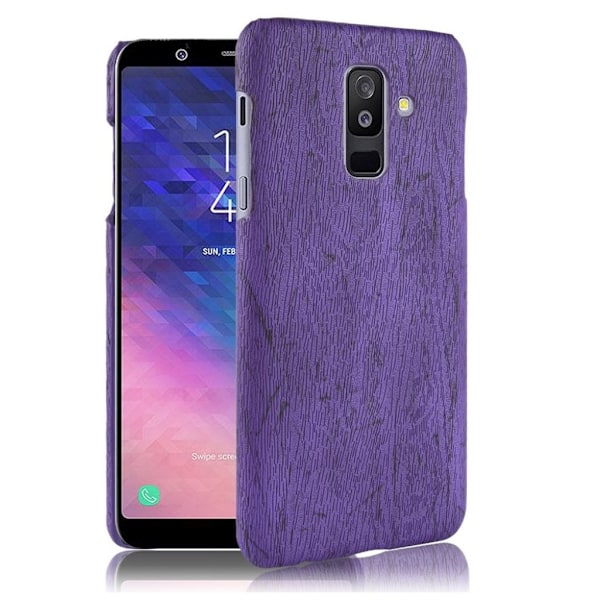 Samsung Galaxy A6 Plus (2018) mobilskal plast syntetläder trätextur - Lila Lila
