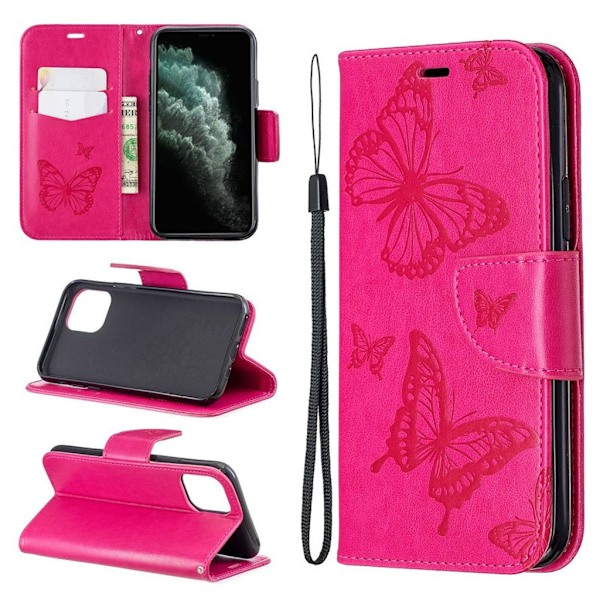 Butterfly läder iPhone 11 Pro fodral - Rosa Rosa