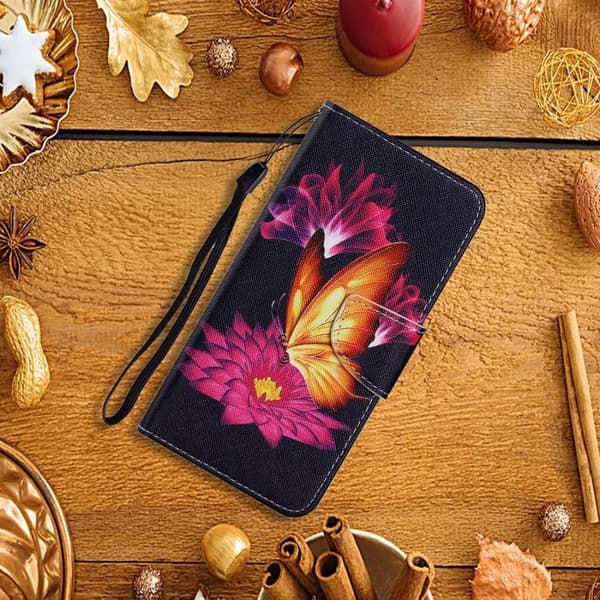 Wonderland Samsung Galaxy S22 Ultra Flippetui - Gull Sommerfugl Multicolor