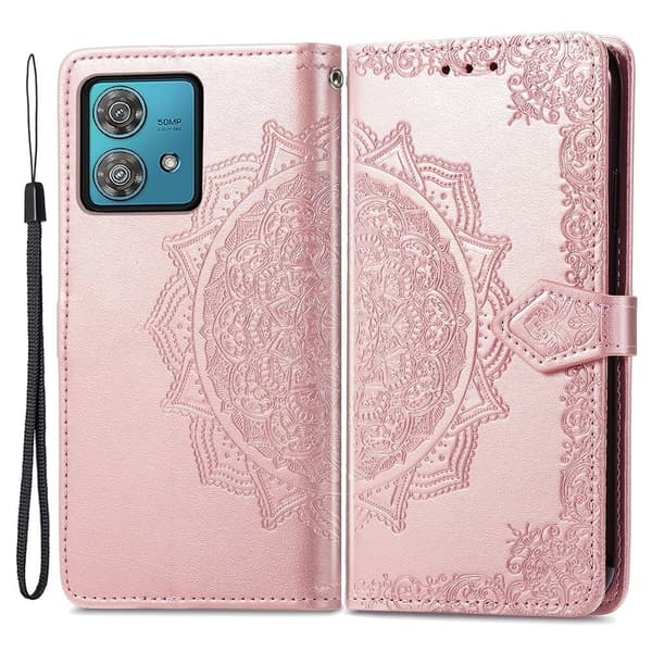 Mandala Motorola Edge 40 Neo etui i lær - Rose Gull Pink