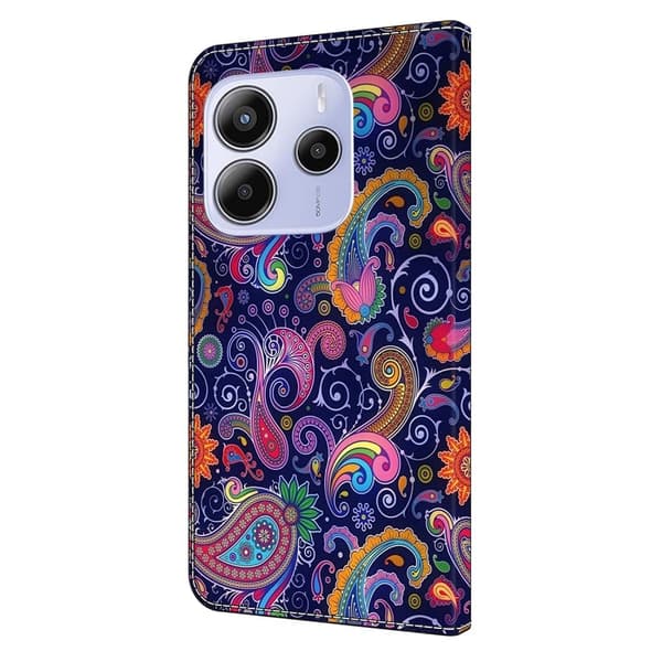 Xiaomi Redmi Note 14 5G Plånboksfodral Mönster Tryck Stativ Läder Flip Telefonskal - Etnisk Vinranka Lila