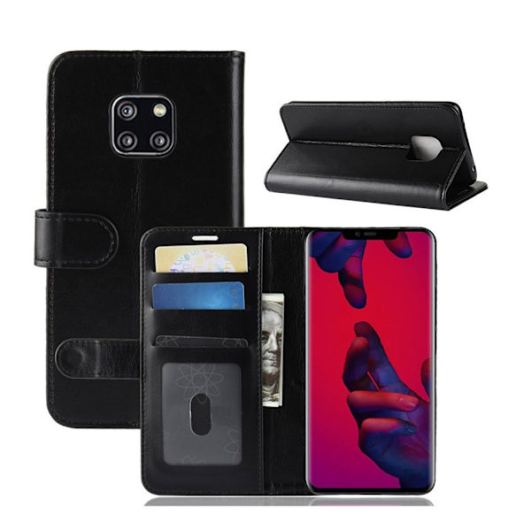 Huawei Mate 20 Pro mobiletui i kunstlæder med pung og Crazy Horse tekstur - Sort Black