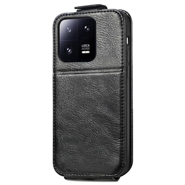 Vertical Flip Phone Etui med Zipper til Xiaomi 13 Pro - Sort Black