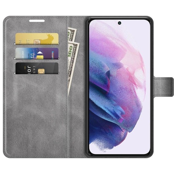 Hållbart konstläder Samsung Galaxy S22 fodral med plånbok - Silv Silvergrå