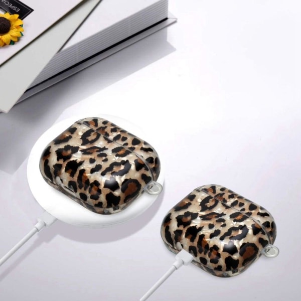 AirPods 3 mönstrat fodral med tryck och nyckelband - Leopard Gul