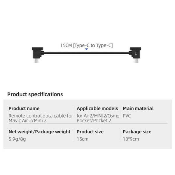 DJI Mavic Air 2 / Mini 2 / Osmo Pocket type-C datakabel Black