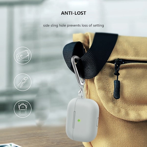 AirPods silikonetui med karabinkrok - Lysegrå Silver grey