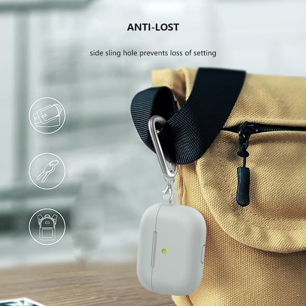 AirPods silikonfodral med karbinhake - Ljusgrå Silvergrå
