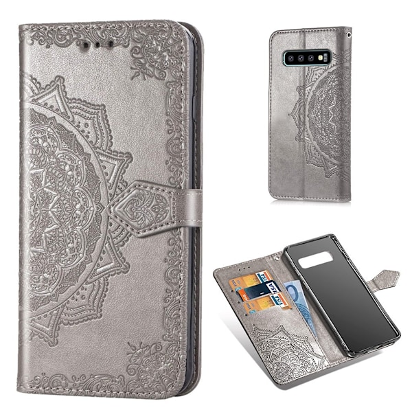 Mandala läder Samsung Galaxy S10 Plus fodral - Silver/Grå Silvergrå