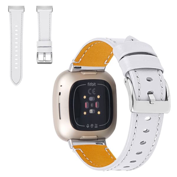 Fitbit Sense / Versa 3 aito nahkakellon hihna - Valkoinen White