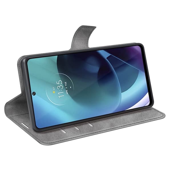 Hållbart konstläder Motorola Moto G71 5G fodral med plånbok - Silver/Grå Silvergrå