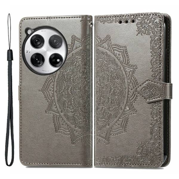 Mandala OnePlus 12 læderetui - Grå Silver grey