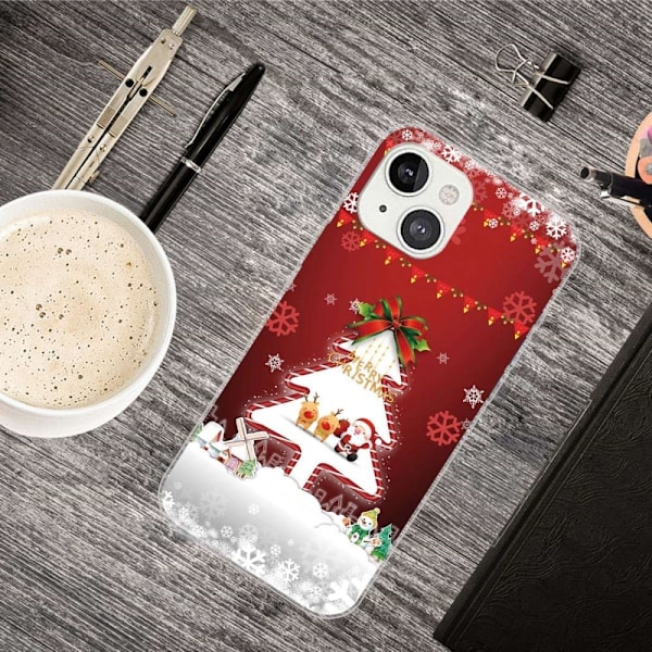 Julfodral till iPhone 14 Plus - Julgran Och Snöflingor Röd