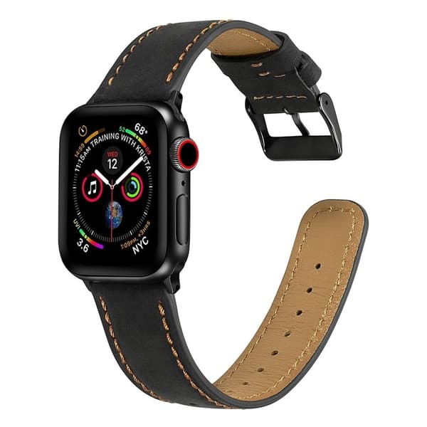 Apple Watch Series 4 44mm crackle ægte læder Urrem - Sort Black