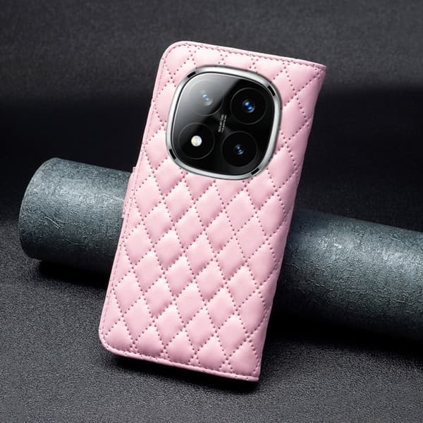 Rombemønster, matt flip-deksel for Xiaomi Redmi Note 14 Pro 5G / Xiaomi Redmi Note 14 Pro Plus 5G - Rosa Pink