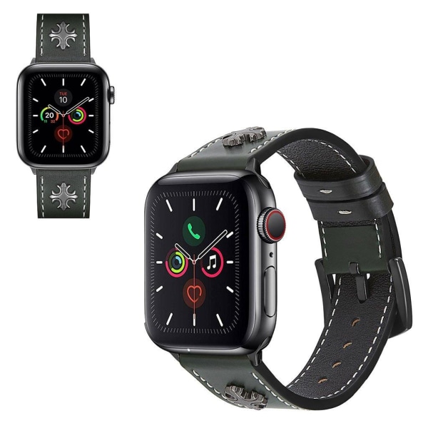 Apple Watch Series 5 / 4 44mm ægte cross style læderurrem - Grøn Green