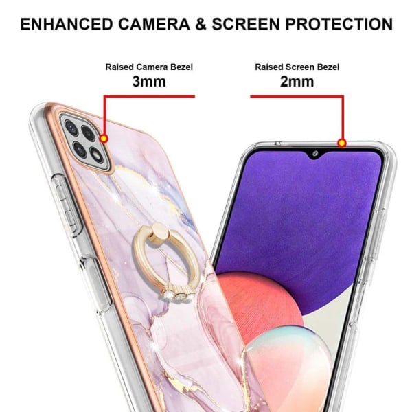 Marble Mønstret Cover med Ring Holder til Samsung Galaxy A22 5G - Rose Guld Marmor Haze Pink