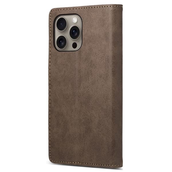 DF-05 iPhone 16 Pro Max Case RFID Blocking Vegansk Læder Flip Phone Cover - Brun Brown