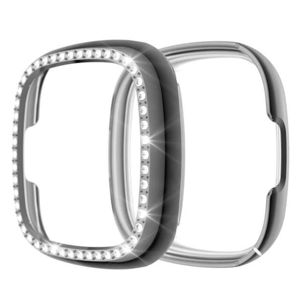 Fitbit Sense / Versa 3 elegant ram med strassdekor - Grå Silvergrå