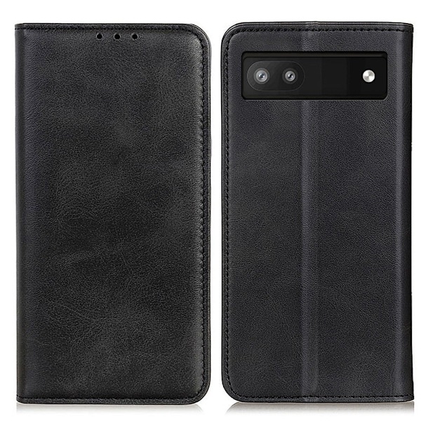 Lompakko-style Aitoa Nahkaa Läppäkotelo For Google Pixel 6a - Musta Black