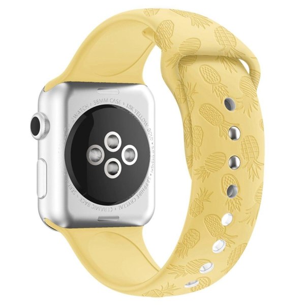 Apple Watch (45mm) yksivärinen kuvioitu silikonikellon hihna - Keltainen Ananas Yellow