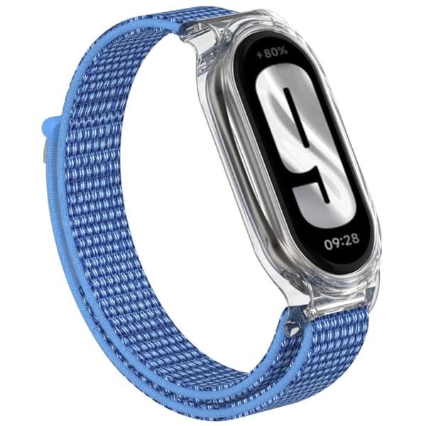 Xiaomi Mi Band 9 / Smart Band 8 Klockarmband Nylon Loop Handledsrem med Stöttålig Watch Case - Cape Blå Blå
