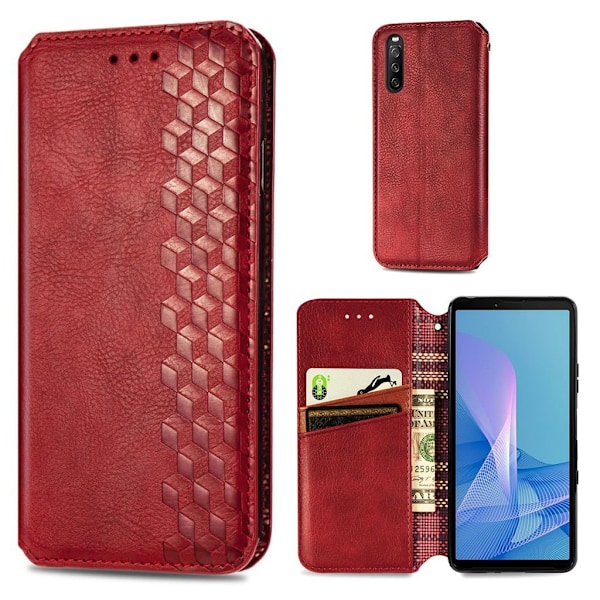 Nahkakotelo With A Stylish Rhombus Imprint For Sony Xperia 10 III - Punainen Red