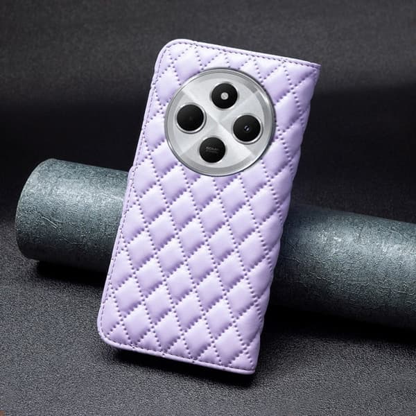 Rombemønster, matt flip-deksel for Xiaomi Redmi 14C - Lilla Purple